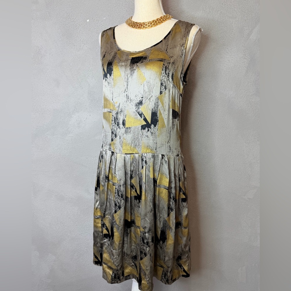 Title: Etro for Neiman Marcus Metallic Silk Drop-Waist Dress Italian size 44